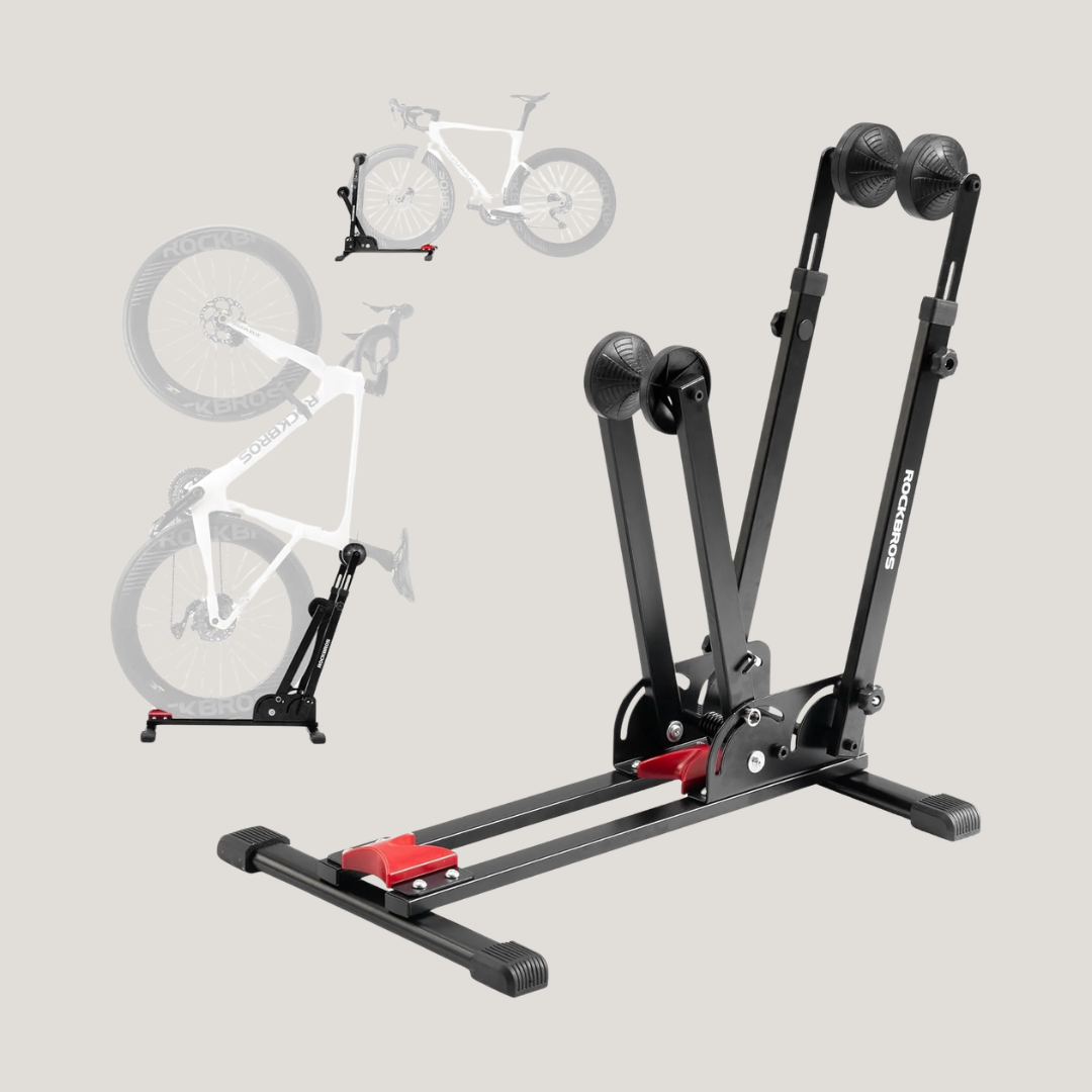ROCKBROS Bike Stand Floor Foldable Bike Parking Stand 2-in-1 Adjustable Vertical Bicycle Holder Rack for 24"-29" Mountain Road Bike Indoor Outdoor Garage Storage