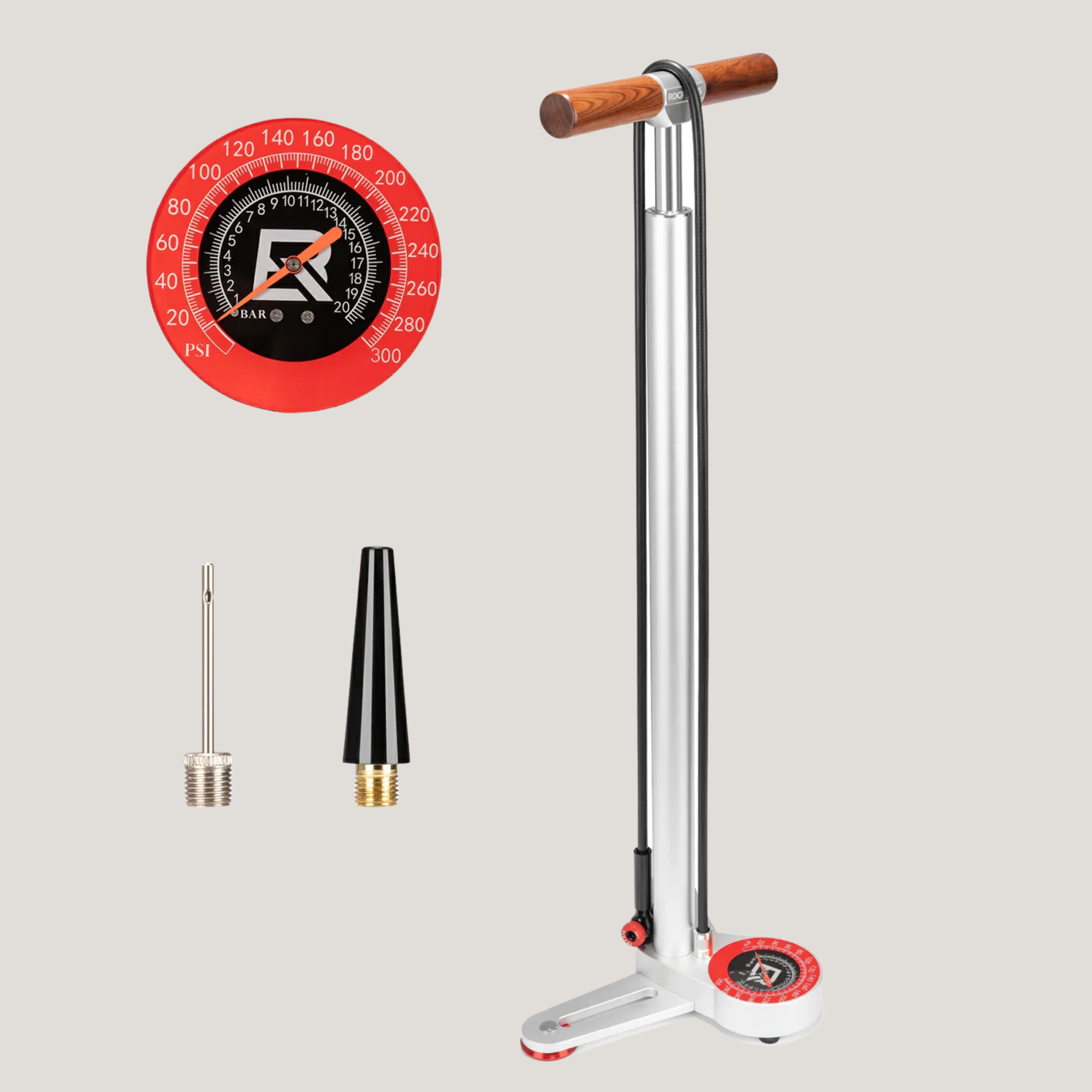 Wooden handle Fully Machined Aluminium upto 300 psi Floor Pump