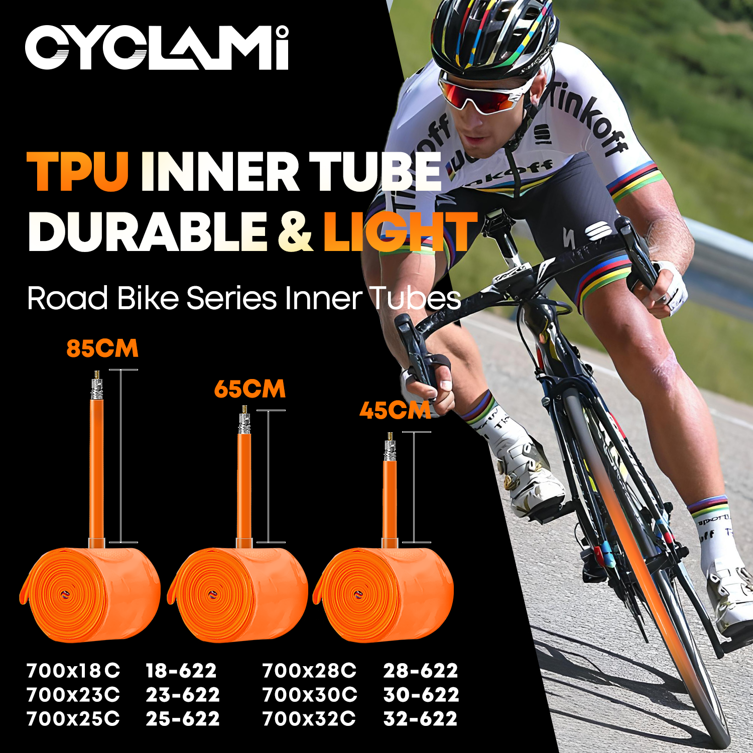 CYCLAMI 30g Orange TPU Road 18-32C (Road) 65mm Plastic Valve by Cyclami – DoGoodCo product photo 2