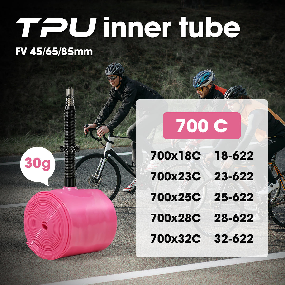 CYCLAMI TPU inner tube valve length options 45/65/85mm on road bike