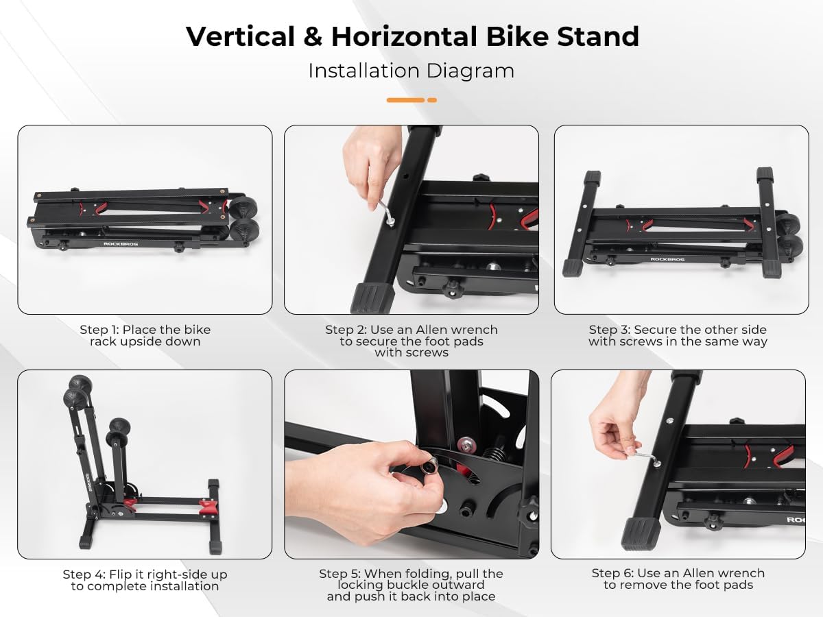 ROCKBROS Bike Stand Floor Foldable Bike Parking Stand 2-in-1 Adjustable Vertical Bicycle Holder Rack for 24"-29" Mountain Road Bike Indoor Outdoor Garage Storage by Rockbros – DoGoodCo product photo 4