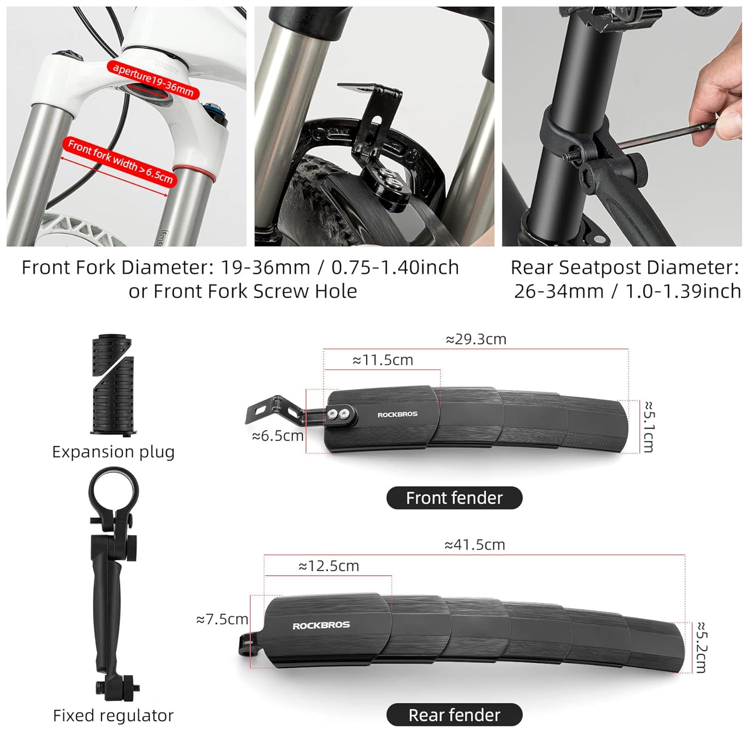 ROCKBROS Bicycle Mudguard Set Bike Front and Rear Mud Guard Fenders Universal Mudguard for Mountain Bikes, City Bikes, Children's Bikes, Adjustable and Retractable Bike Mudflap by Rockbros – DoGoodCo product photo 2