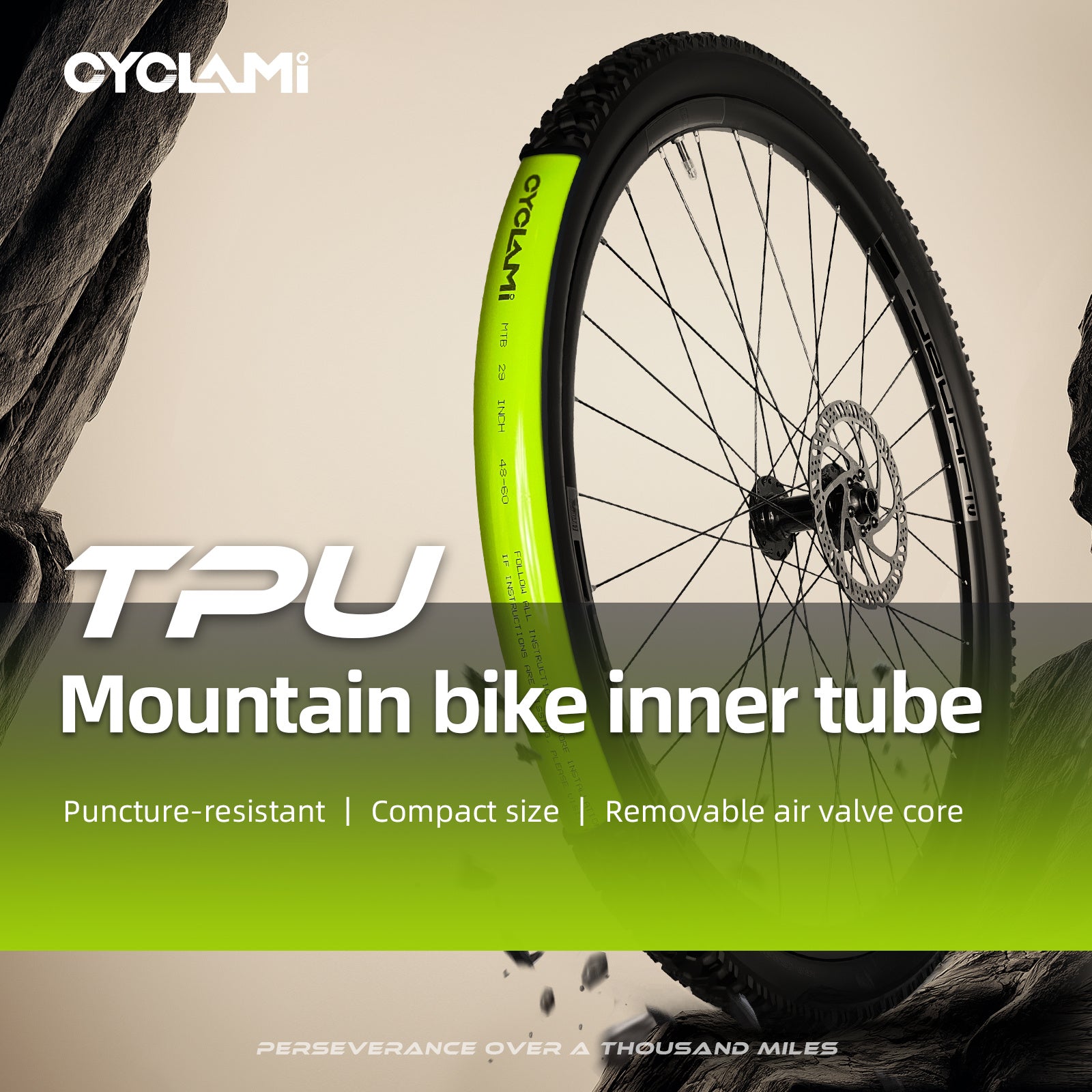 CYCLAMI TPU Mountain bike inner tube on wheel