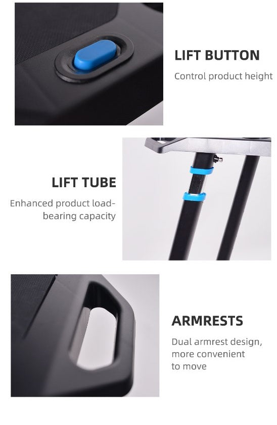 Close-up of the ThinkRider cycling table's lift button