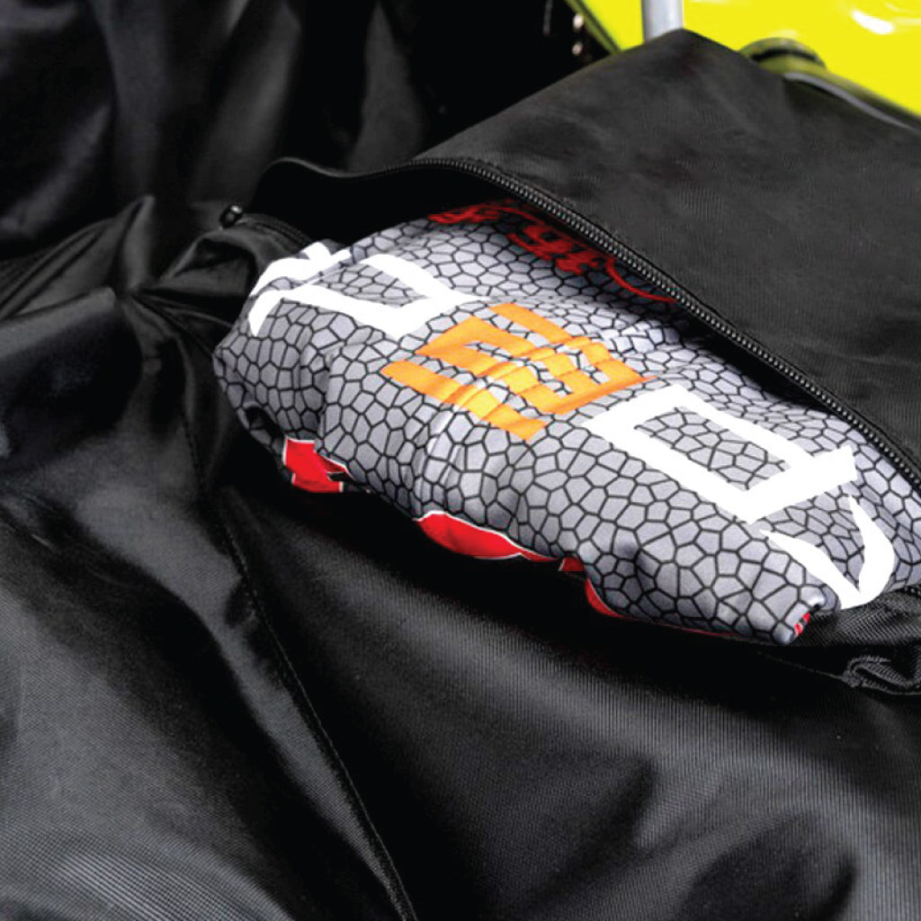 XXF N2020 bike transport bag with bike secured inside, wheel compartments