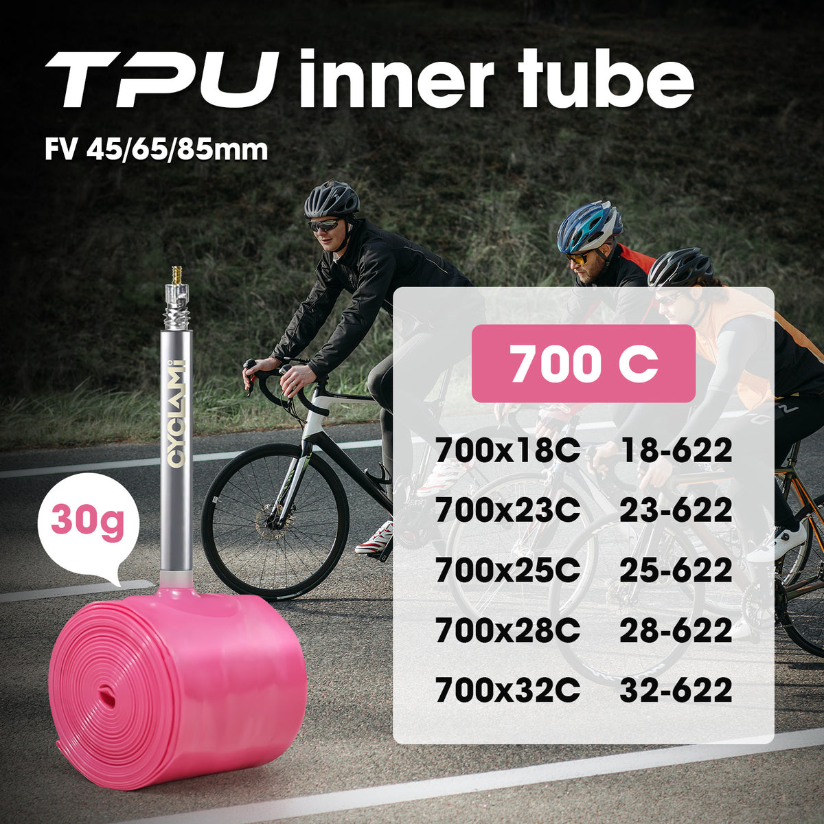 CYCLAMI 30g TPU Road Tube 65mm Metal Valve