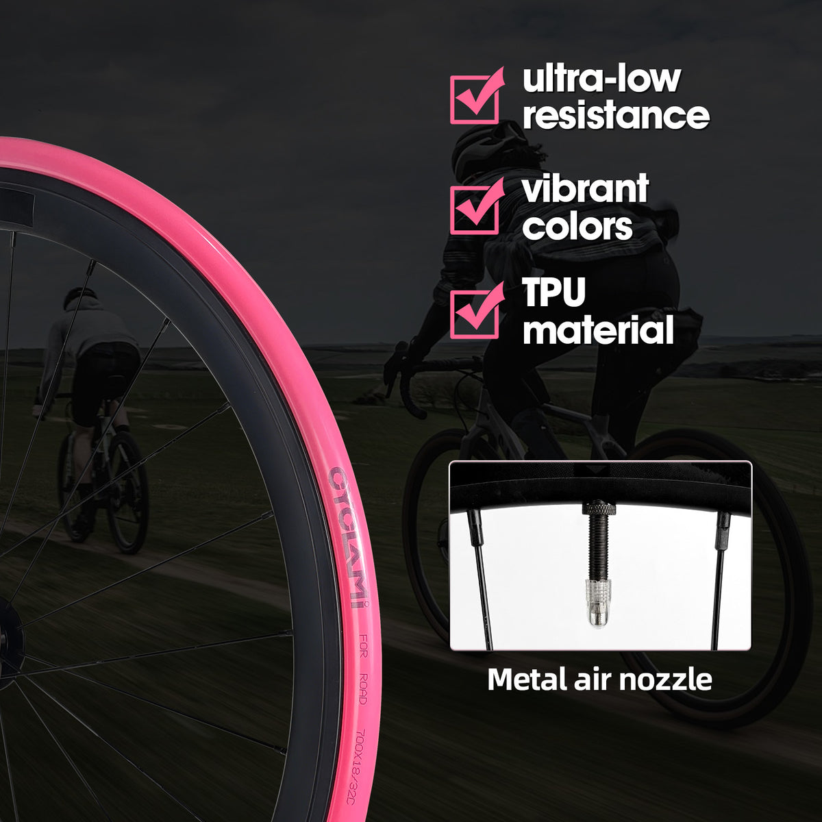 CYCLAMI TPU tube installed on road bike wheel