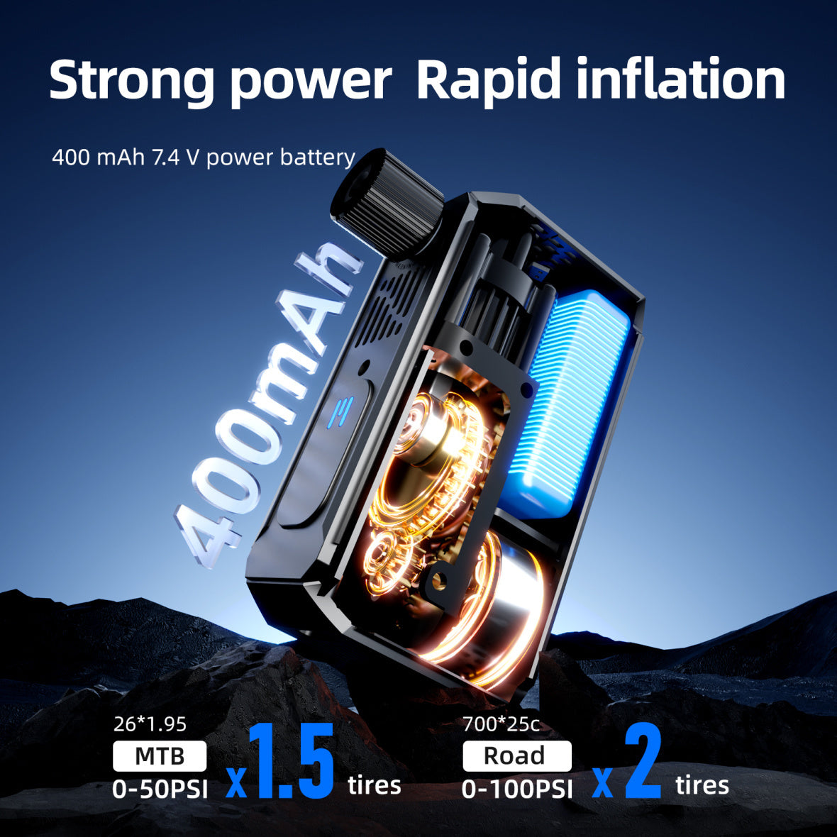 CYCLAMI AM6 Mini 400mAh battery and inflation capacity per charge