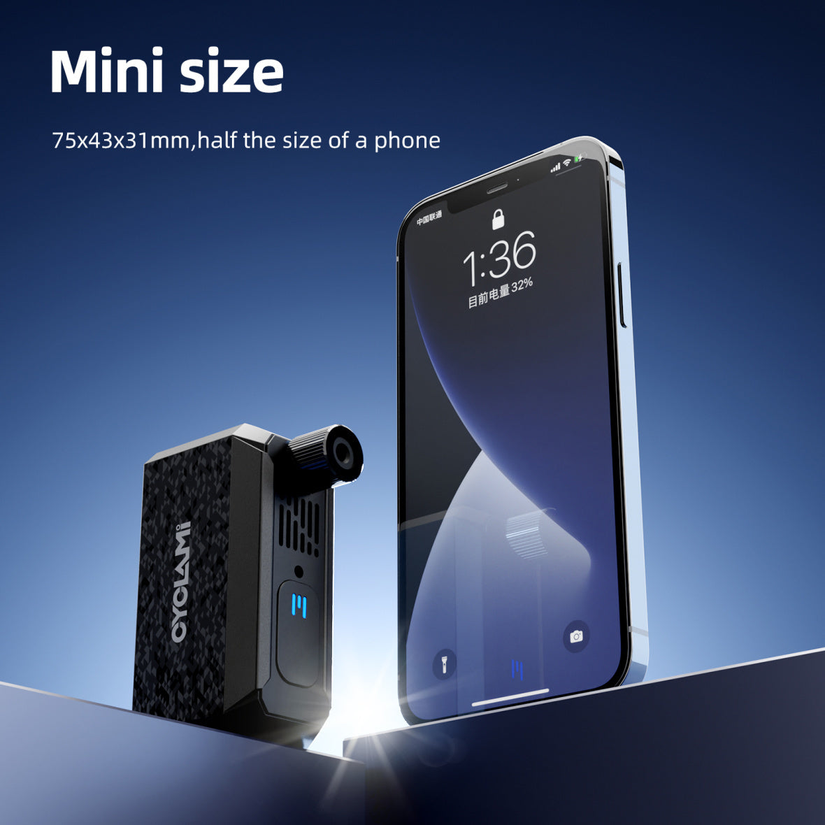 CYCLAMI AM6 Mini size compared to a smartphone