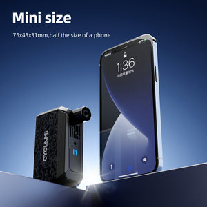 CYCLAMI AM6 Mini size compared to a smartphone