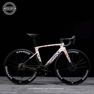 Limited edition Winspace T1550 Gen2 road bike, white abstract splash frame, HYPER wheels, disc brakes.