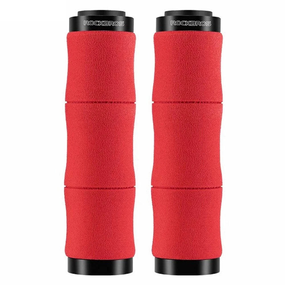 ROCKBROS Bamboo Joint Handlebar Grips, red, double lock-on aluminium rings with dust plugs