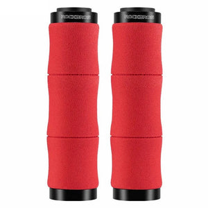 ROCKBROS Bamboo Joint Handlebar Grips, red, double lock-on aluminium rings with dust plugs