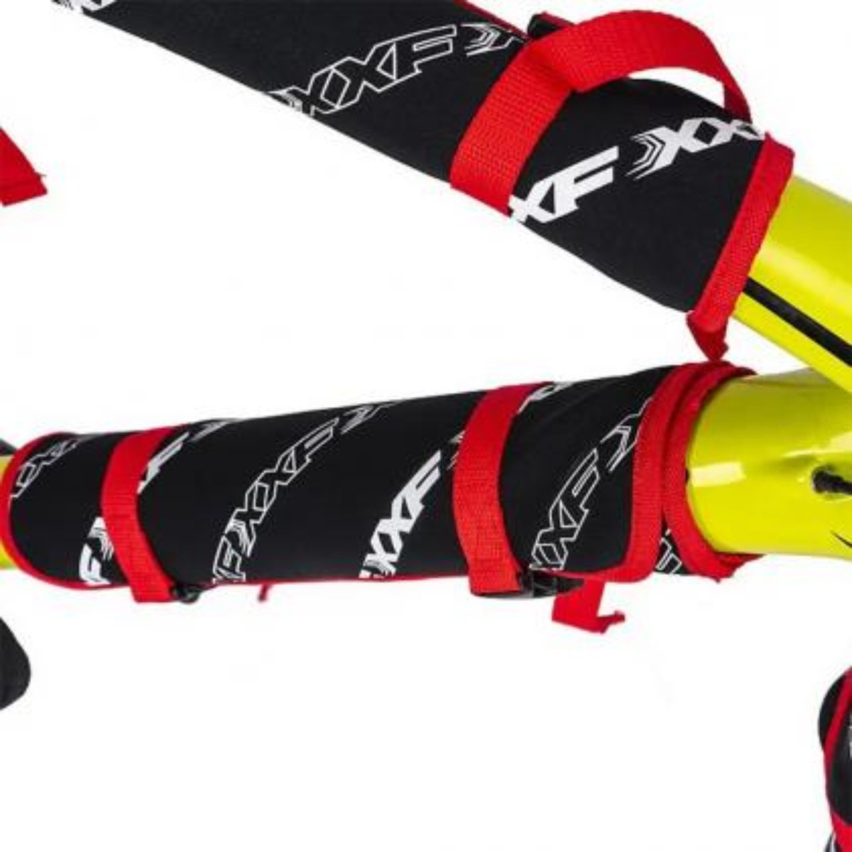 XXF NS01 bike frame protection set, black and red elastic fabric wraps on a bike frame